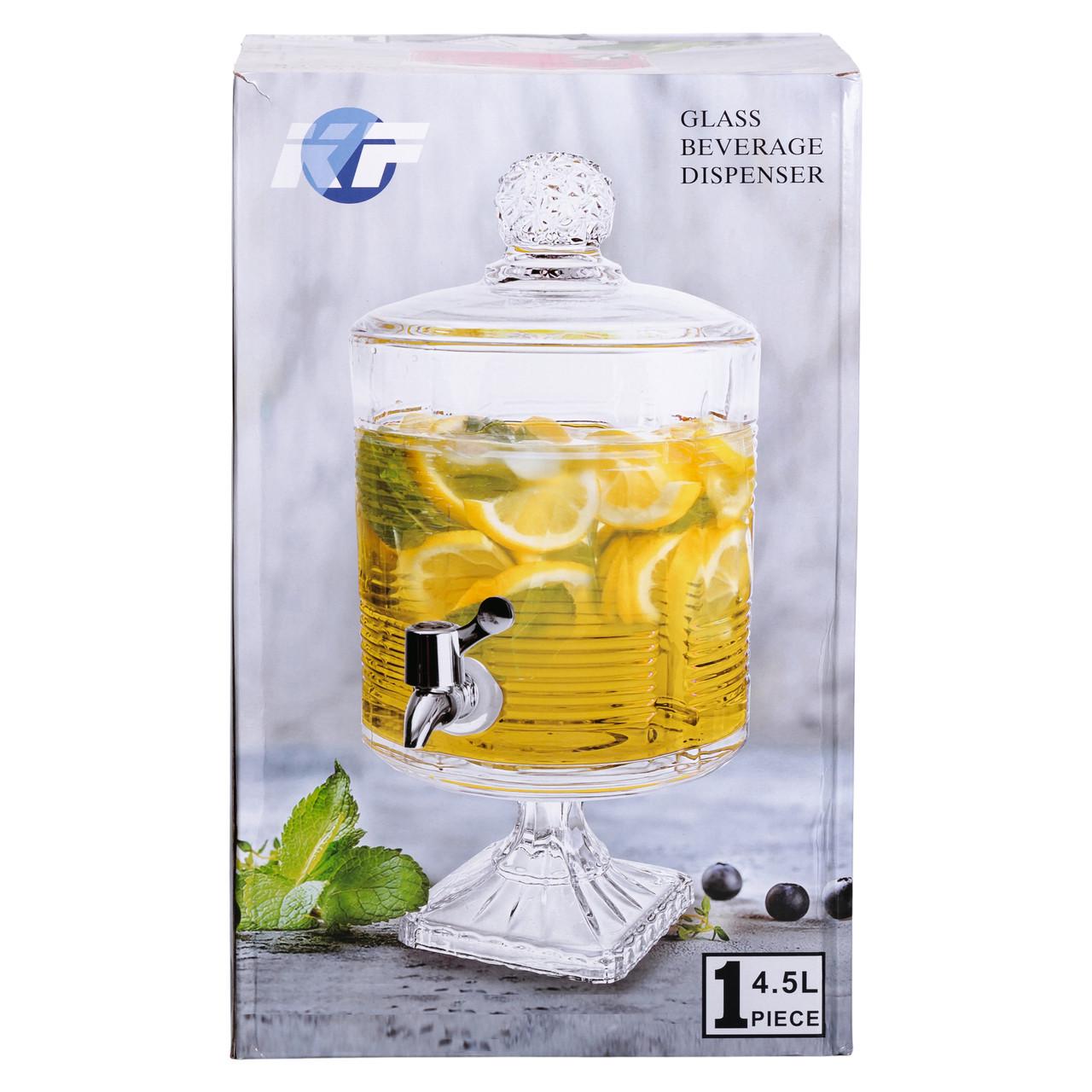 Лимонадница с краном на подставке стеклянная 4,5л Прозрачный (HP-19-2) - фото 4