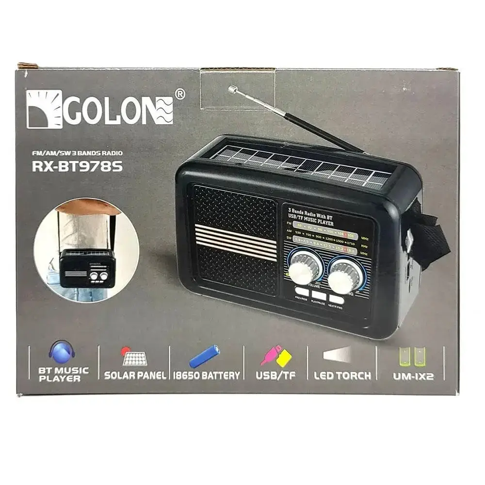 Радиоприемник Golon Solar Bluetooth RX-BT978S с фонариком MP3 и Bluetooth проигрывателем и солнечной панелью (25602516) - фото 9 Радиоприемник Golon Solar Bluetooth RX-BT978S с фонариком MP3 и Bluetooth проигрывателем и солнечной панелью (25602516) - фото 9