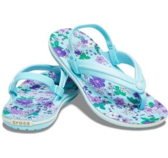 Шльопанці для дівчинки Crocs Crocband Floral Strap Flip Teal р. 28/29 Блакитний (25992)