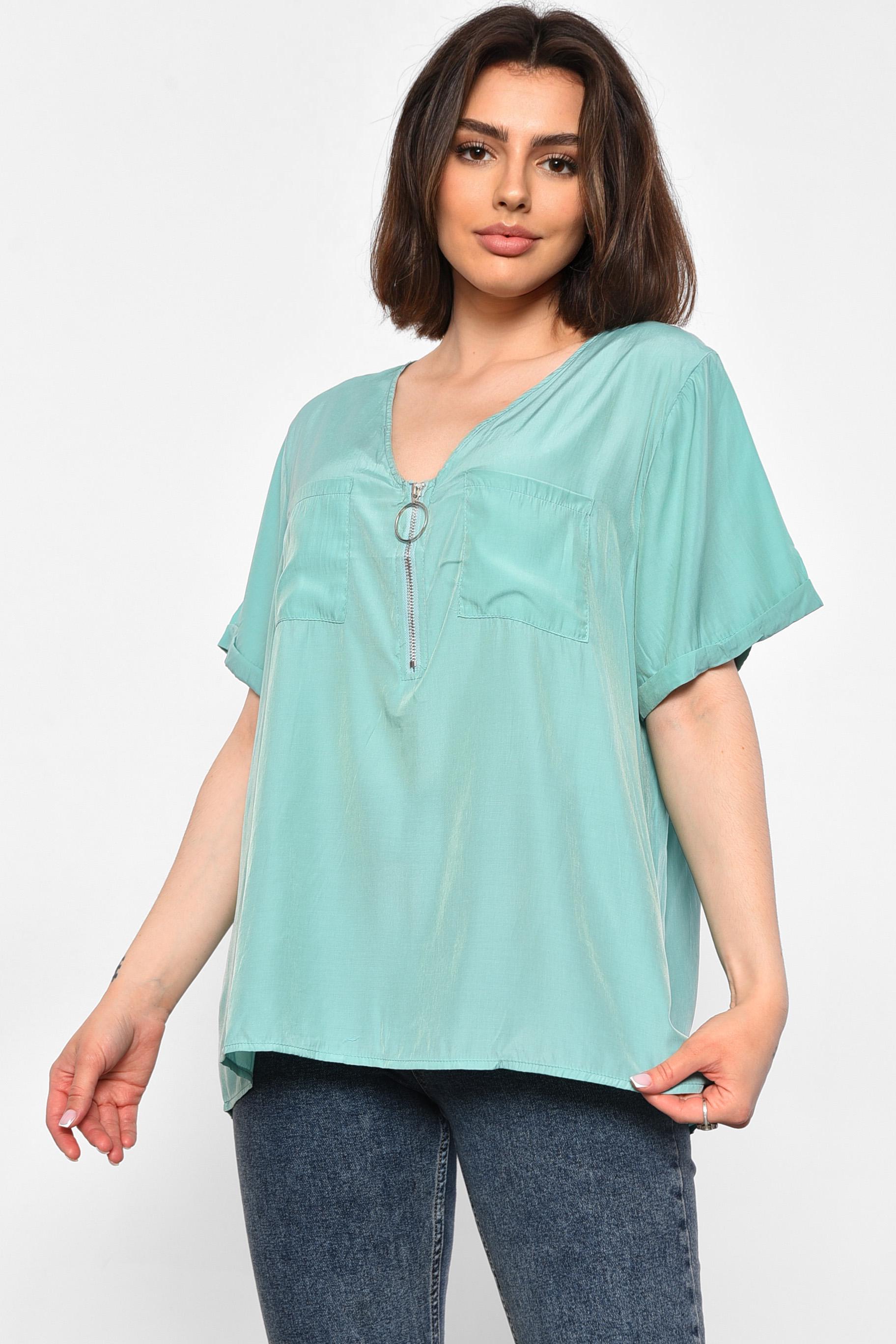 Блуза жіноча з коротким рукавом р. 48 М'ятний (176212)