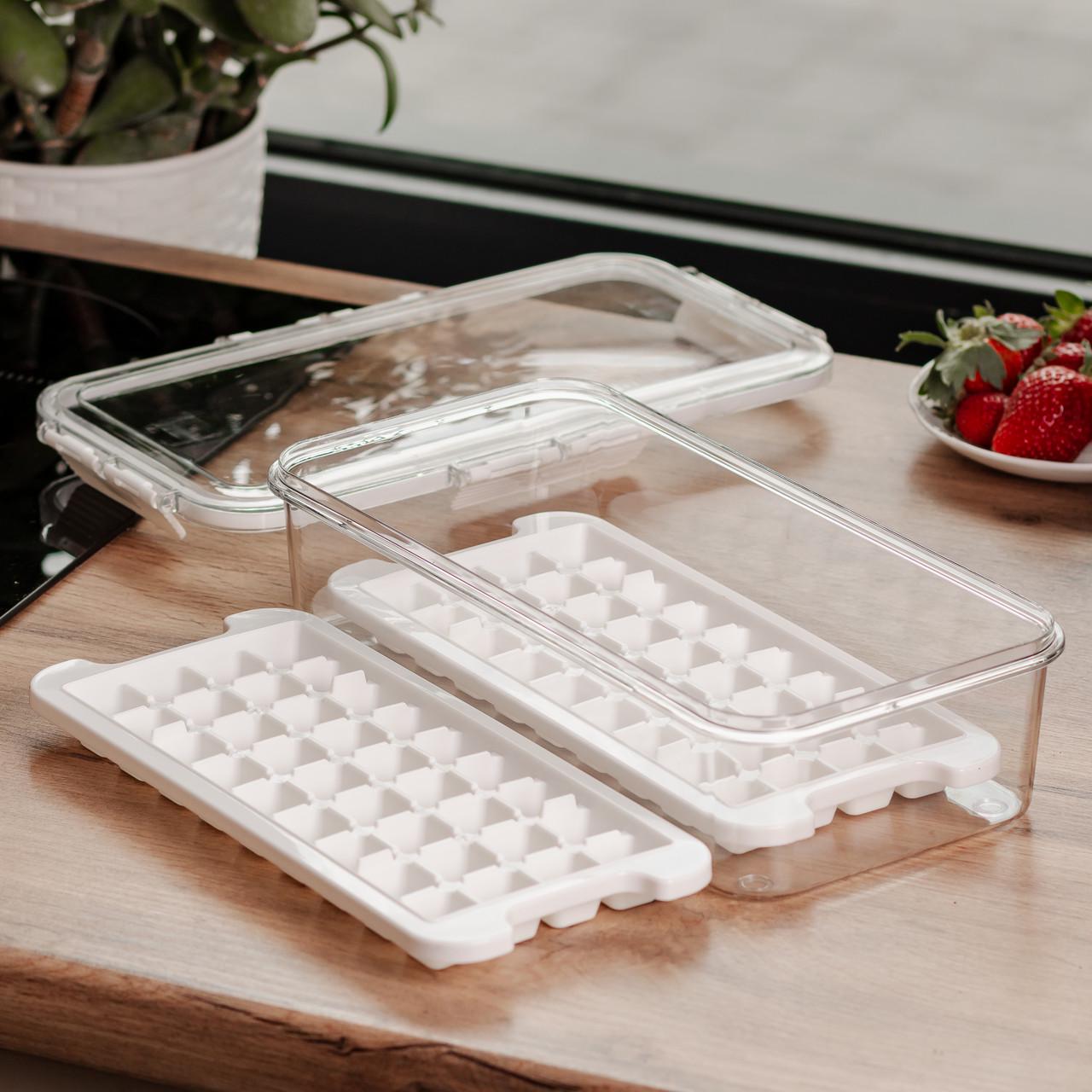 Контейнер для заморозки льоду з кришкою пластиковий 30,5х16х7,5 см Бежевий