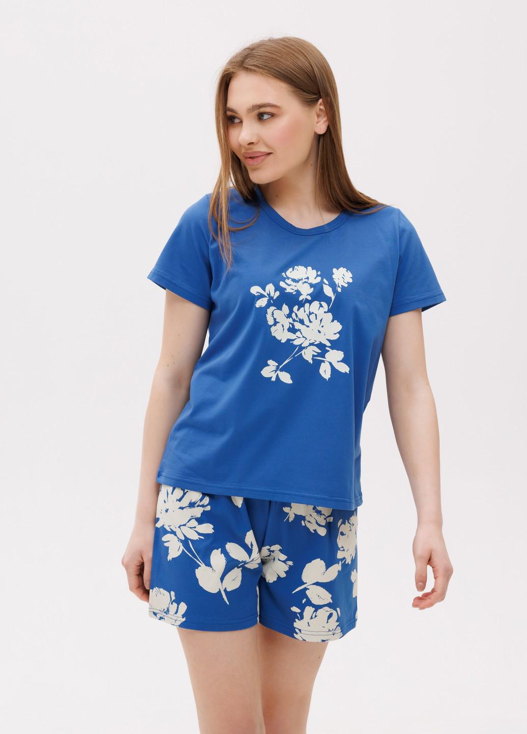 Піжама жіноча бавовняна Наталюкс з шортами та квітковим принтом S Синій (4826459404121) - фото 3 Піжама жіноча бавовняна Наталюкс з шортами та квітковим принтом S Синій (4826459404121) - фото 3