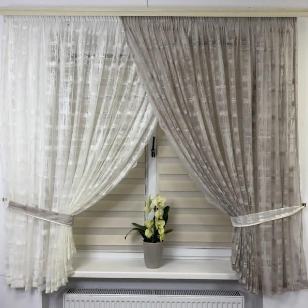 Комплект штор на кухню жаккард 500х180 см Белый/Бежевый (461 3)