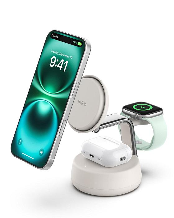 Зарядное устройство беспроводное Belkin UltraCharge Pro 3в1 Magnetic Charging Dock 25 Вт Sand (WIZ040KQS 30492628) - фото 2