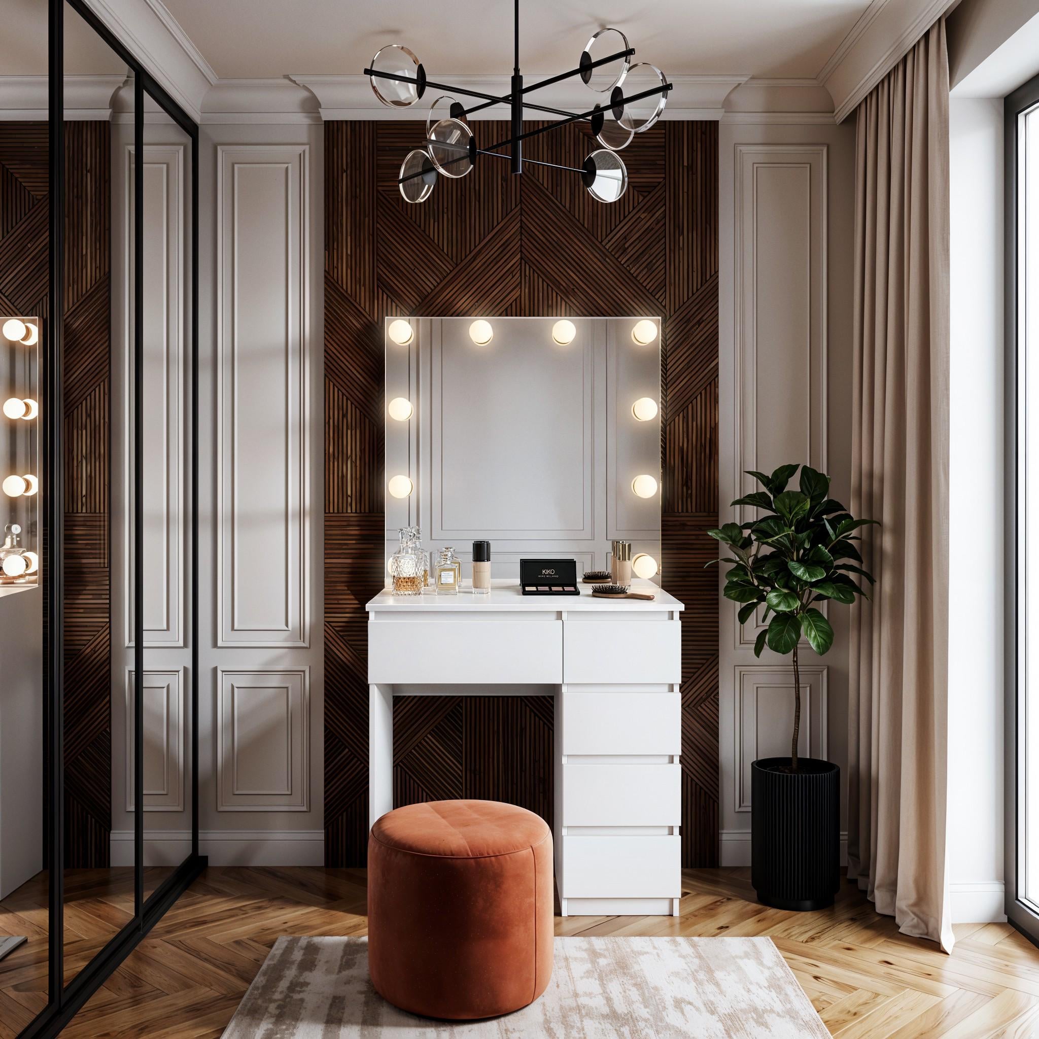 Туалетный столик с лампочками ST5PB 800x400x1600 мм Белый