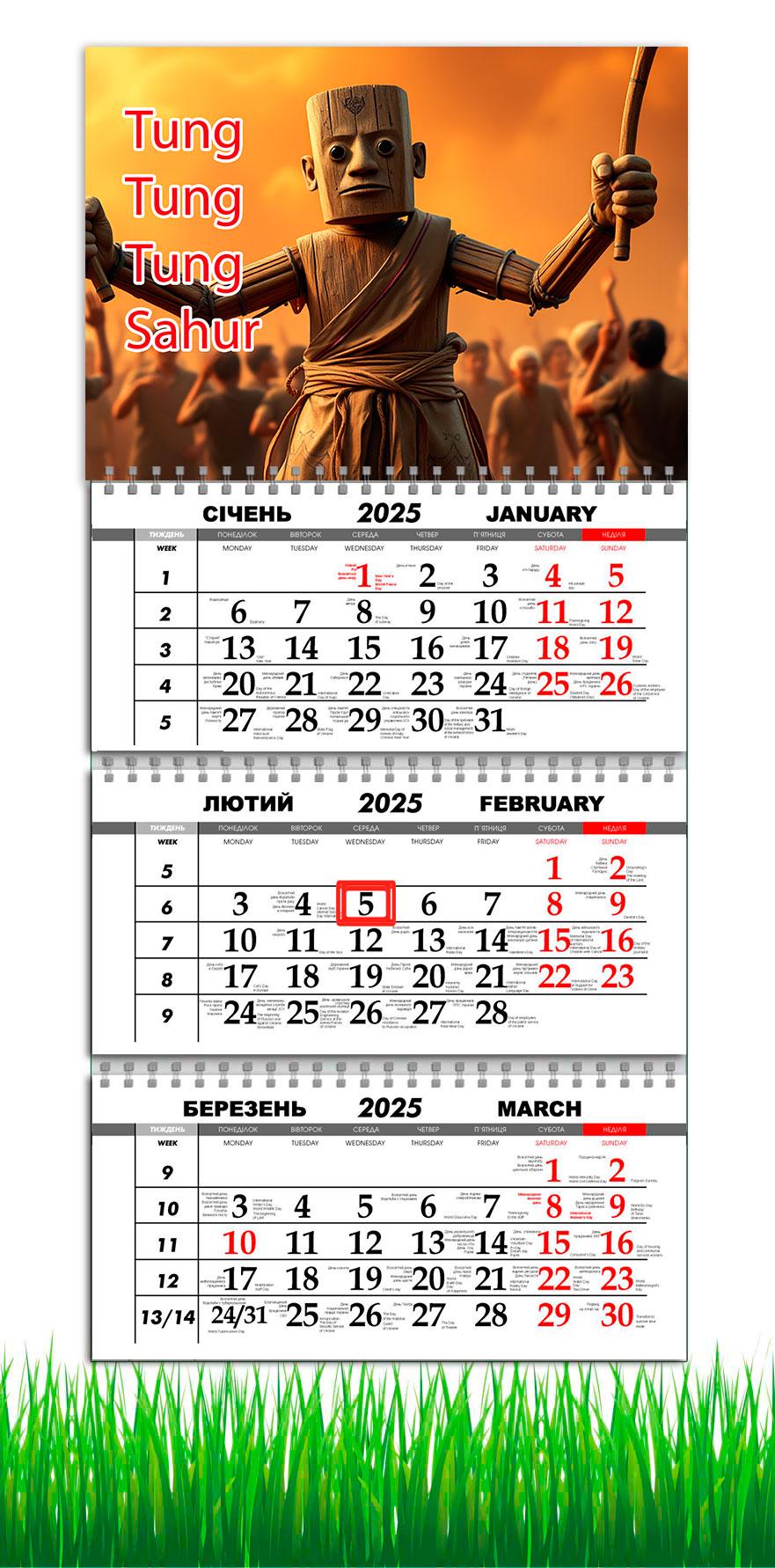 Календарь настенный квартальный на 2025 год APRIORI Тун Тун Тун Сахур на 3 пружины 30х61 см (UA3083) Календарь настенный квартальный на 2025 год APRIORI Тун Тун Тун Сахур на 3 пружины 30х61 см (UA3083)