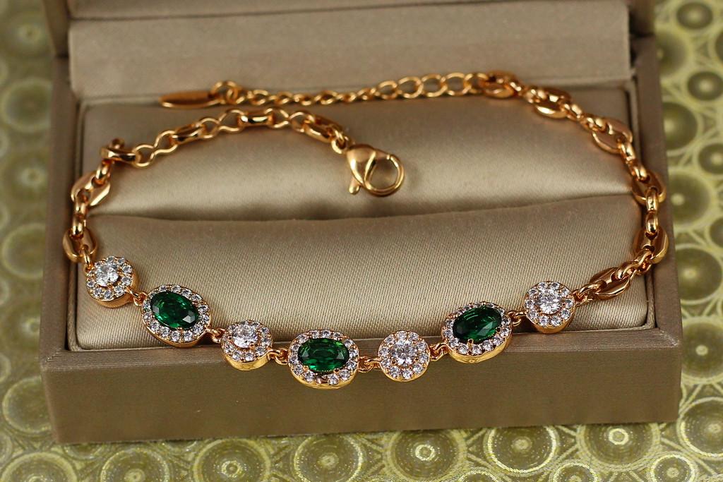 Браслет Xuping Jewelry малинки с зелеными камнями с кругами 17,5 см х 7 мм Золотистый (2313066161)