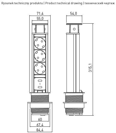 Удлинитель настольный выдвижной GTV D-60 SCHUKO 3 розетки 2xUSB Серый (AE-BPW3S60U-80) - фото 2