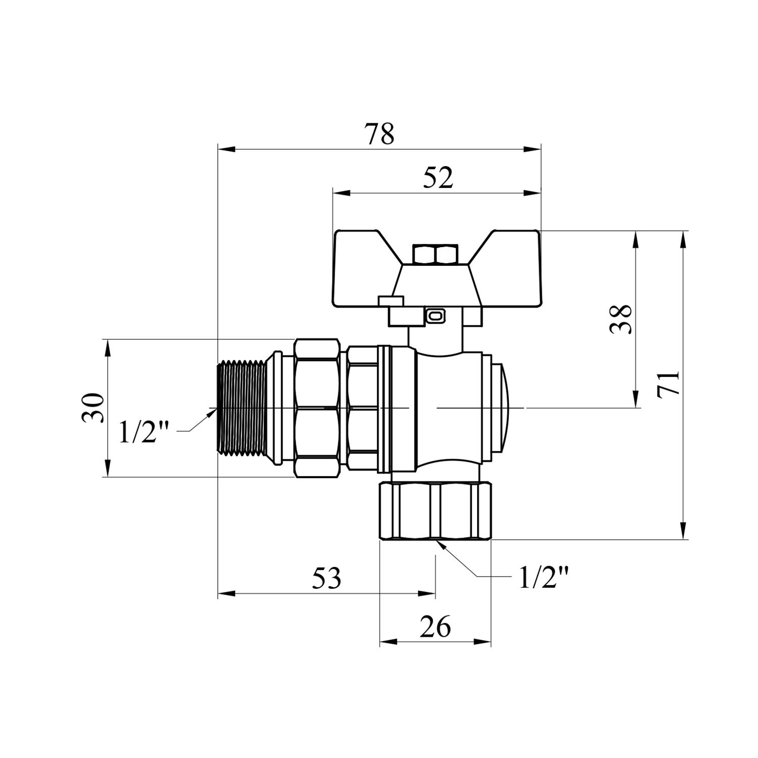 Кран кульовий Kroner CV033223 1/2" ВЗ з американкою метелик (249078) - фото 3 Кран кульовий Kroner CV033223 1/2" ВЗ з американкою метелик (249078) - фото 3