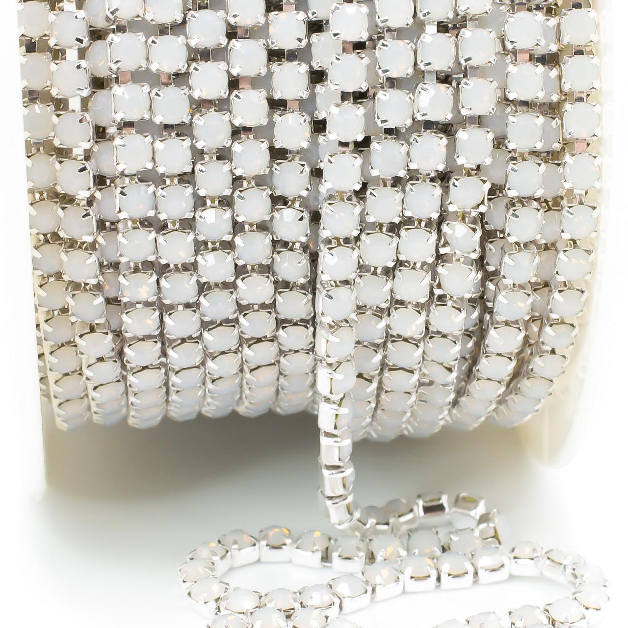 Цепь стразовая SS8 2,5 мм 1 м White opal silver (ЦС0802с31)