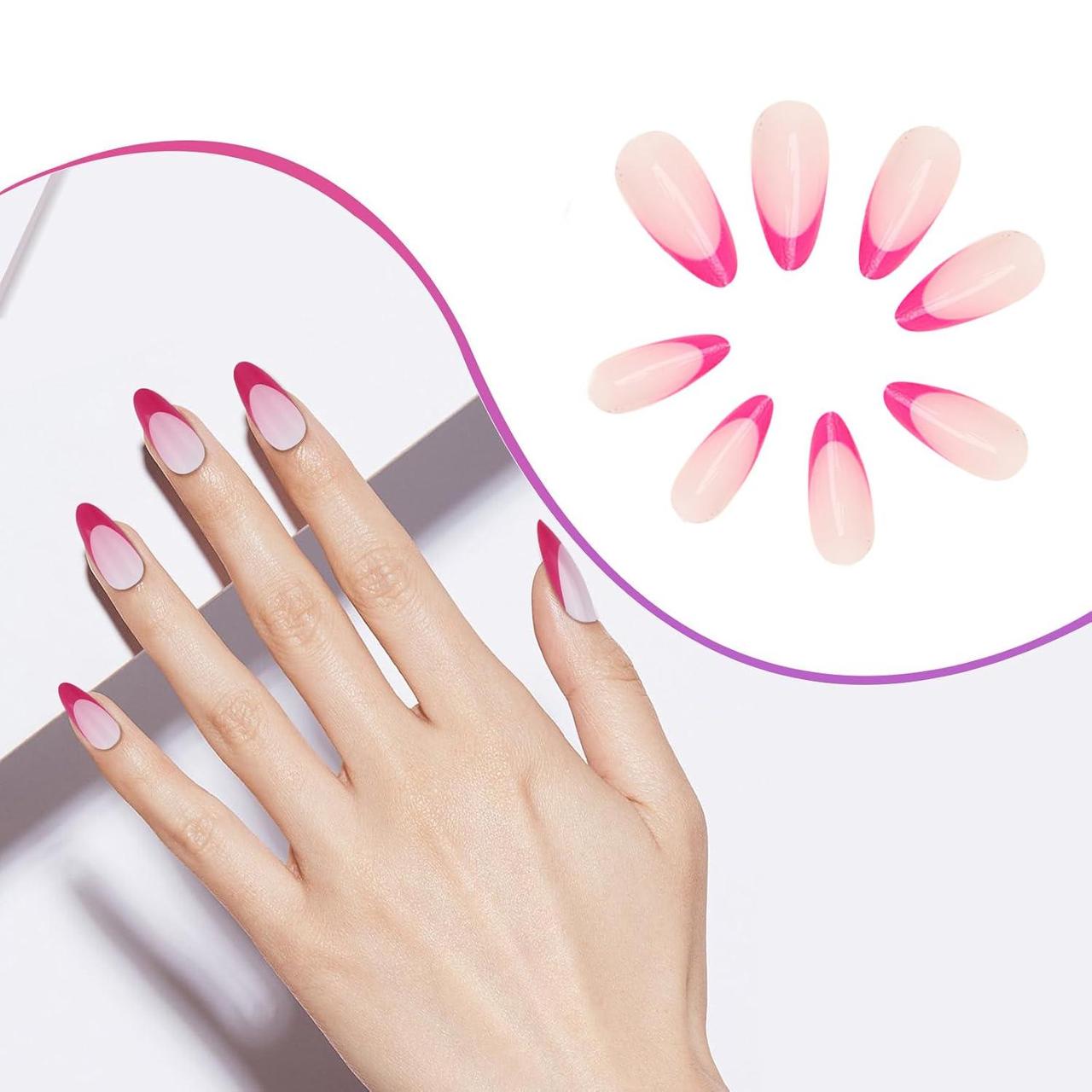 Накладні нігті нюдовий френч мигдаль із клейовими пластинами 24 шт. Рожево-червоний - фото 4