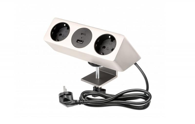 Удлинитель настольный GTV Sofito 2-schuko USB A+C кабель 1,5 м Инокс (AE-GMSOF2S2U-51)