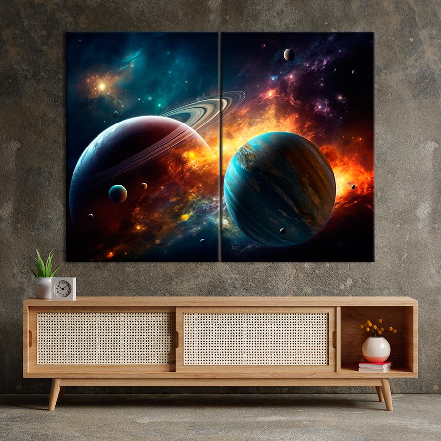 Картина космос Планеты Сатурн и Нептун 71x51 см (A1312-2)