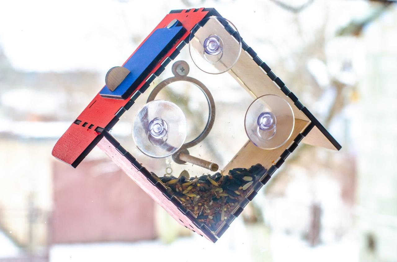 Кормушка для птиц на присосках на окно Колокольчик 11,5х11,5 см Красный - фото 4 Кормушка для птиц на присосках на окно Колокольчик 11,5х11,5 см Красный - фото 4