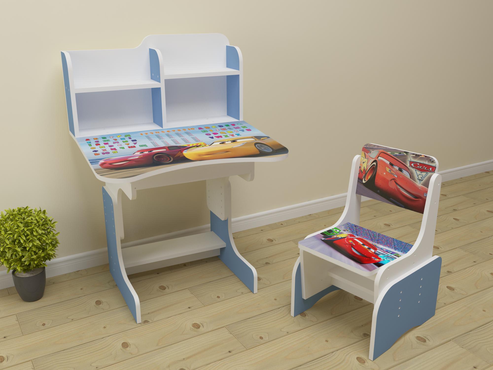 Комплект парта и стул-трансформеры Тачки от 3 лет Голубой (020)