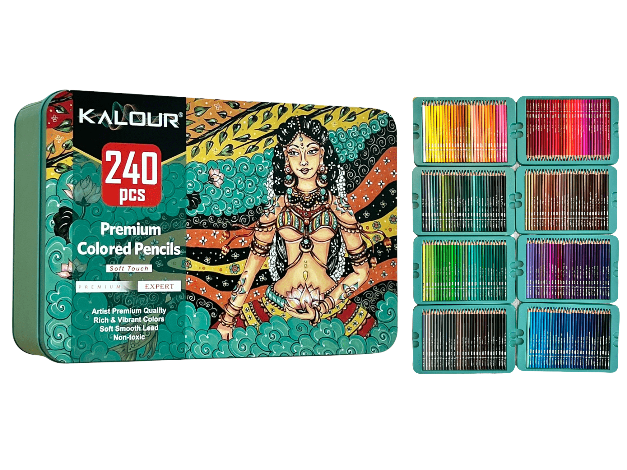 Набір олівців Kalour великий у металевому пеналі 240 кольорів