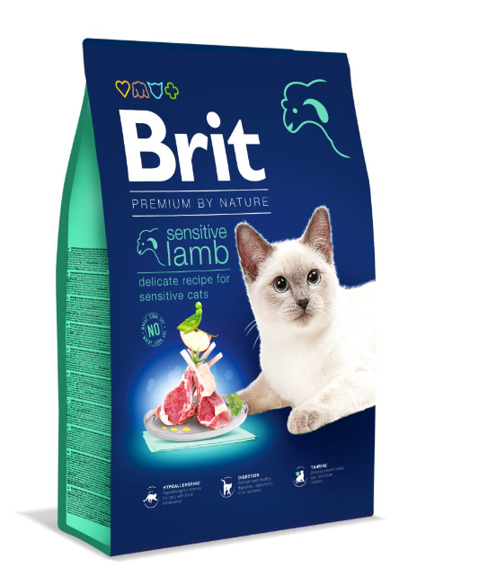 Корм сухой для кошек с чувствительным пищеварением Brit Premium Cat by Nature Sensitive с ягненком 8 кг (171873