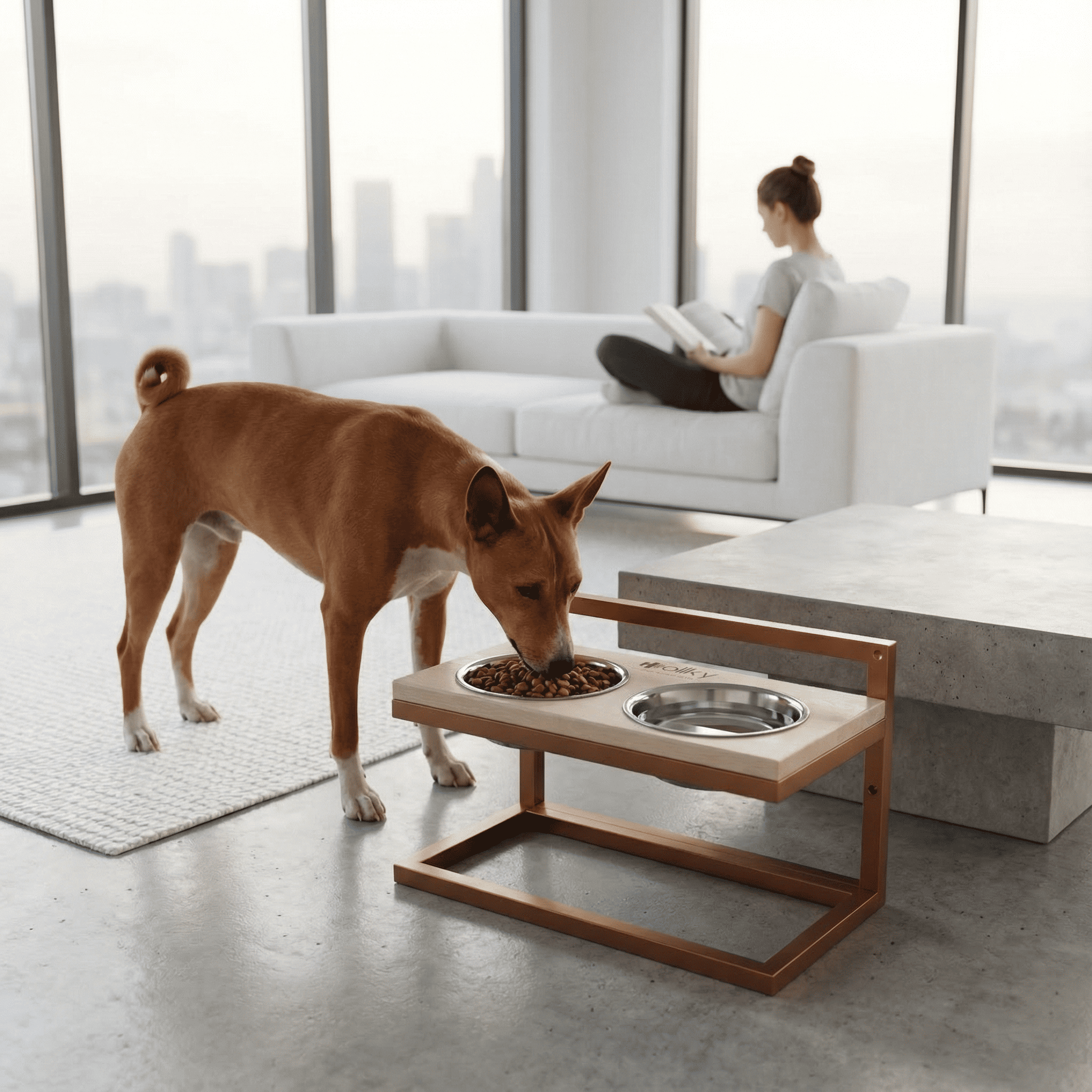 Миски на регулируемой подставке для средних собак Hollky Flex M 2х0,85 л (FM-422530-GLWH) - фото 1