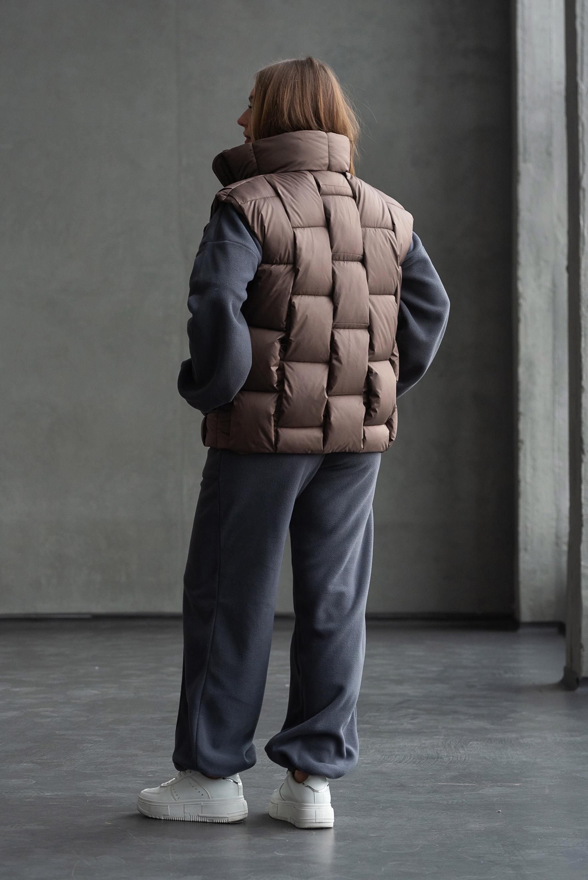 Жилет теплый женский Шахматка р. 48 Коричневый - фото 4