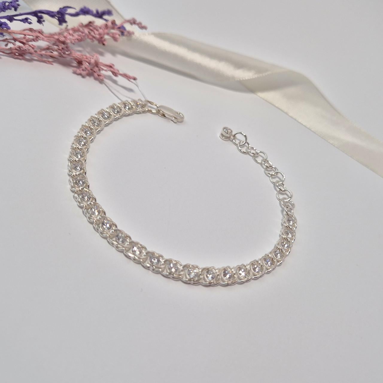 Браслет арабский бисмарк с белыми камнями на руку серебро 925 пробы 8,10 г 17-21 см (7003)