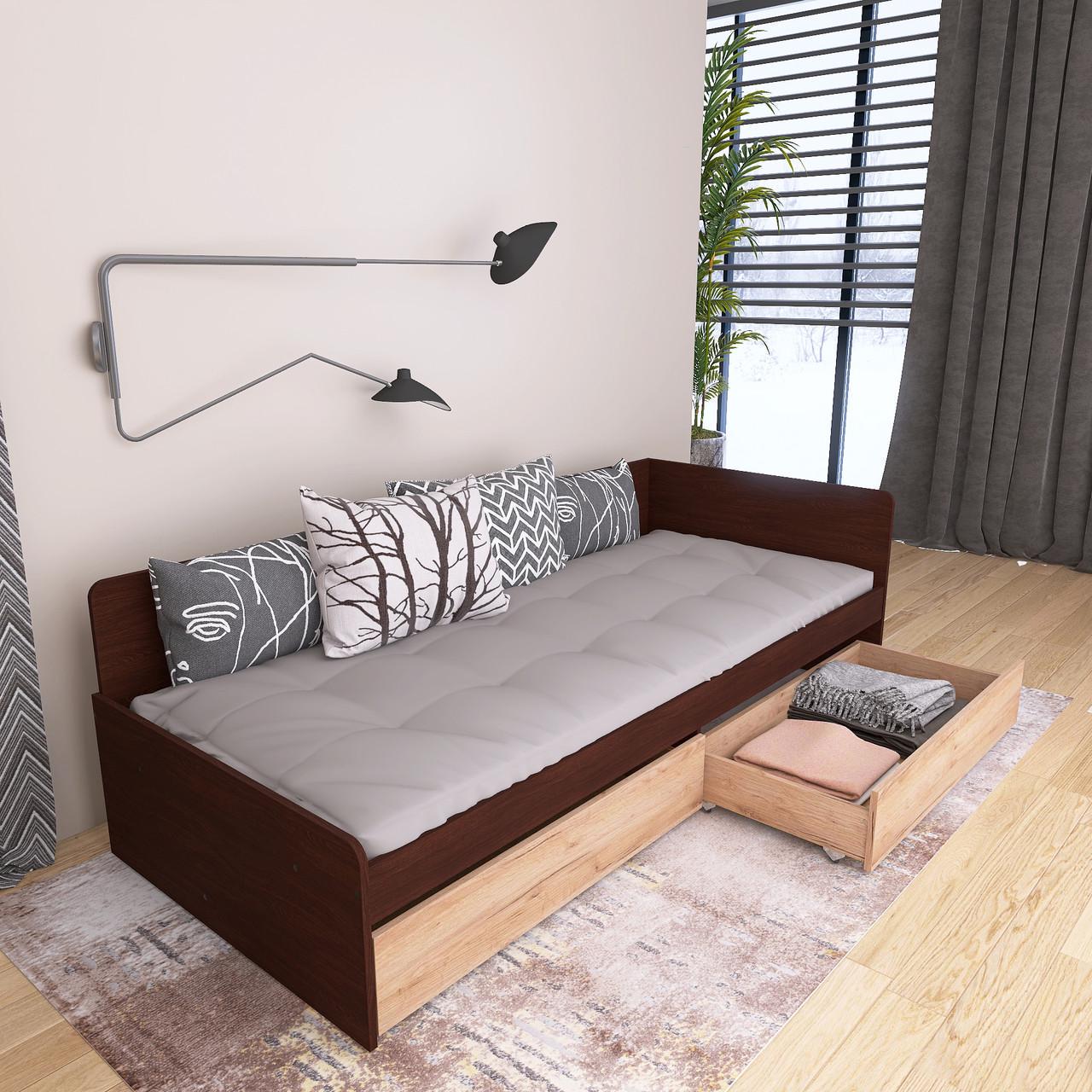 Кровать детская с ящиками Еверест 800 ЩИТ ДСП Венге/Крафт золотой (е-207471)