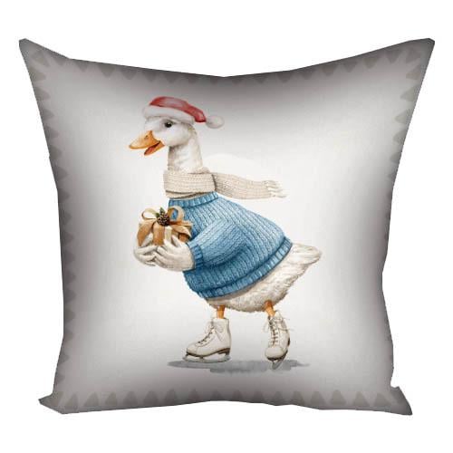 Подушка габардиновая с принтом Гусь на коньках с подарком 30x30 см (3P_22NG044)