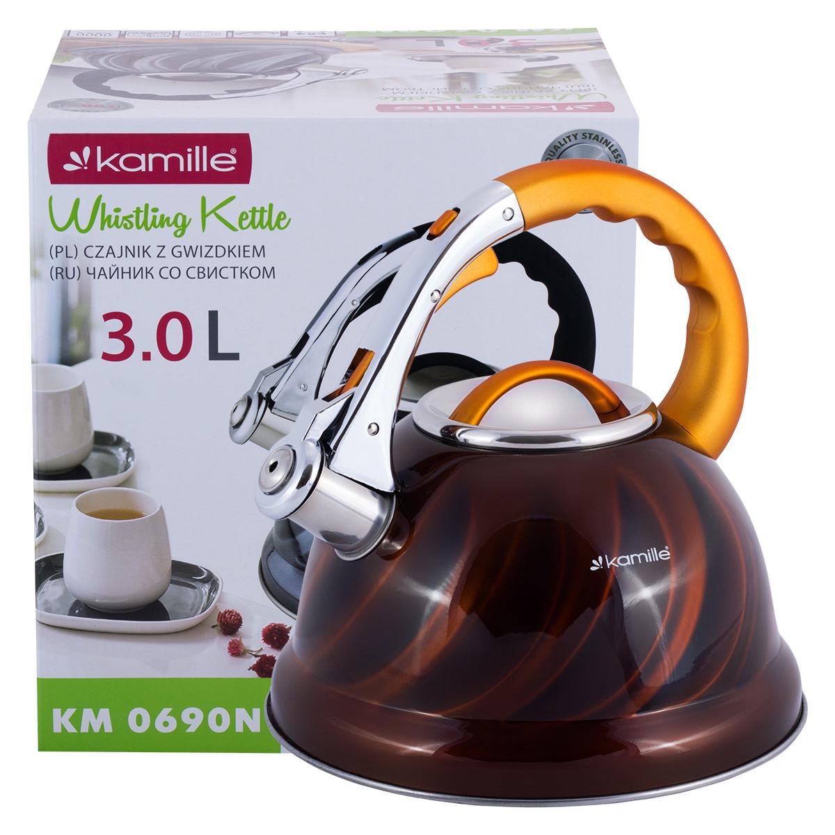 Чайник Kamille Золотой 3л из нержавеющей стали со свистком KM-0690N - фото 2 Чайник Kamille Золотой 3л из нержавеющей стали со свистком KM-0690N - фото 2
