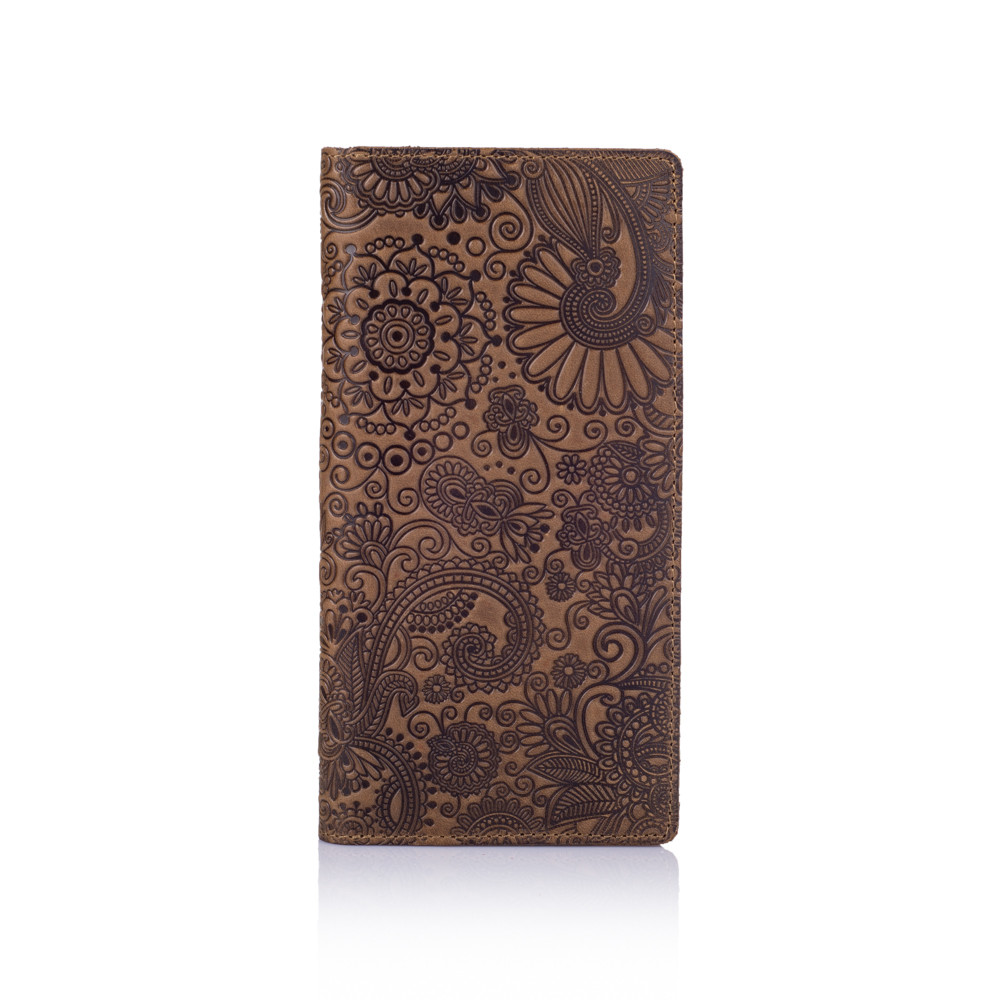 Кошелек Mehendi Art из натуральной кожи и художественным тиснением на 14 карт Оливковый (WP-02-S19-1020-T005)