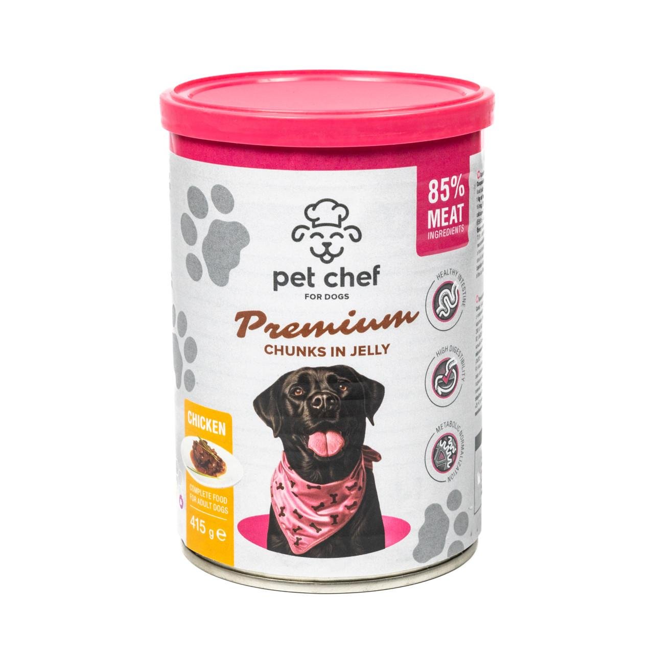 Корм вологий для дорослих собак Pet Chef - шматочки в желе з куркою 415 г - фото 3 Корм вологий для дорослих собак Pet Chef - шматочки в желе з куркою 415 г - фото 3