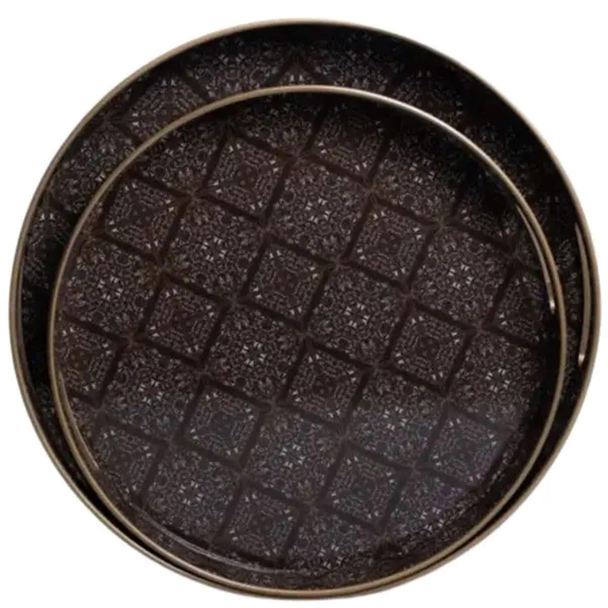 Набір підносів декоративних YIWU Black Spirit круглих 37 см і 32,5 см 2 шт. Чорний (147-102-HP-HK-B3)
