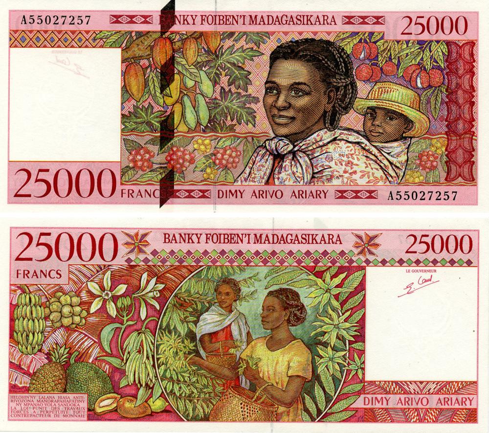 Колекційна банкнота Мадагаскар 25000 франків 1998 UNC P82 (Б25568)