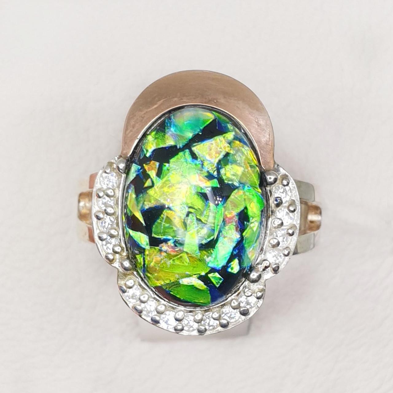 Кольцо серебряное с опалом и золотой пластиной р. 16,5 4,37 г (1428653050)