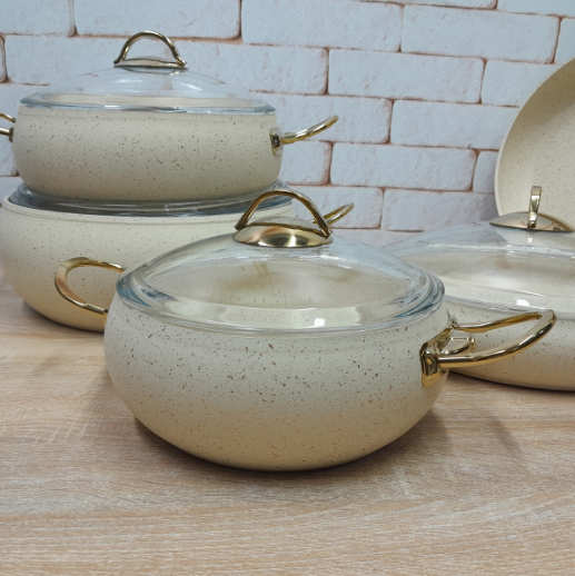 Набір посуду з сотейником та сковорідкою OMS з антипригарним покриттям 9 предметів Айворі (3024) - фото 2