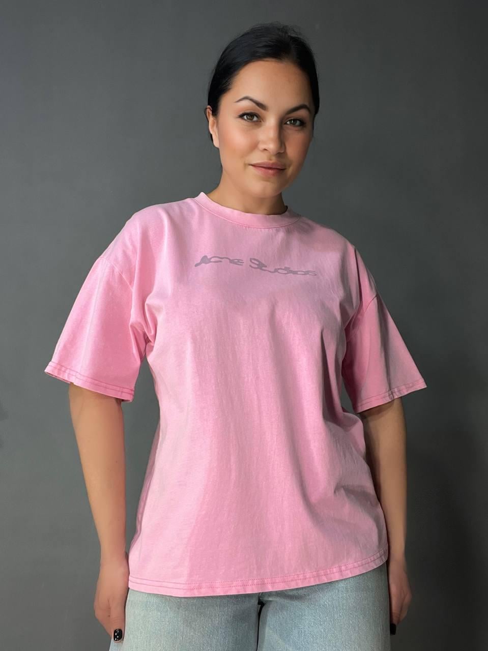 Футболка жіноча A-N 27039 варена тай-дай бавовна з написом OS Рожевий (4348)