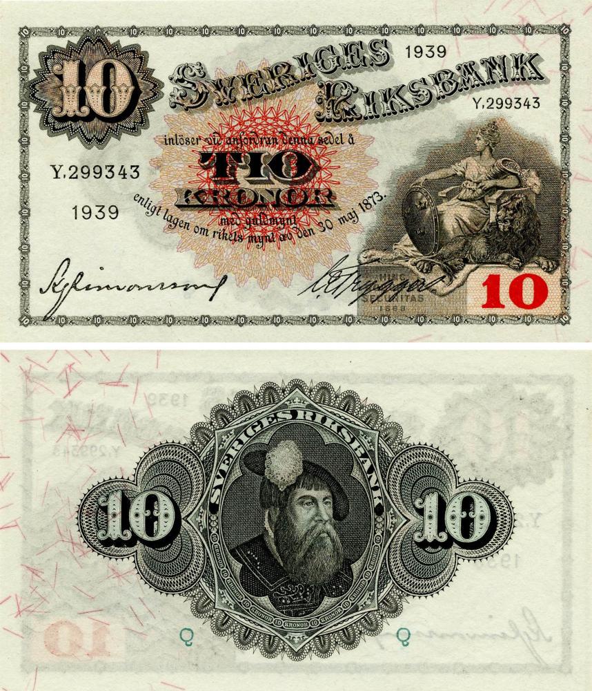 Колекційна банкнота Швеція 10 крон 1939 UNC P34v (Б18061)