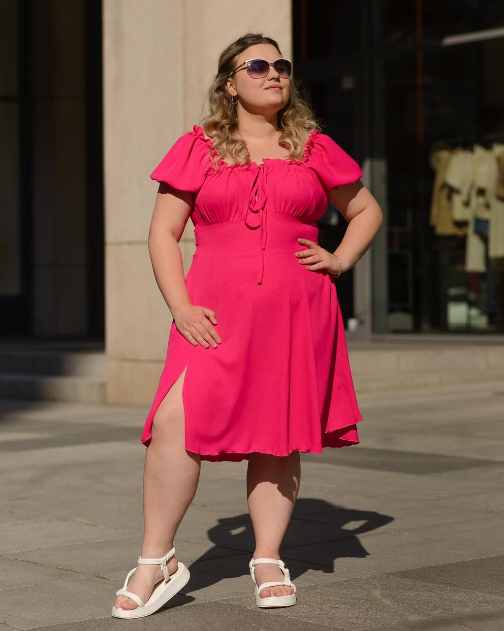 Платье женское мини из креп-жатки Малиновое