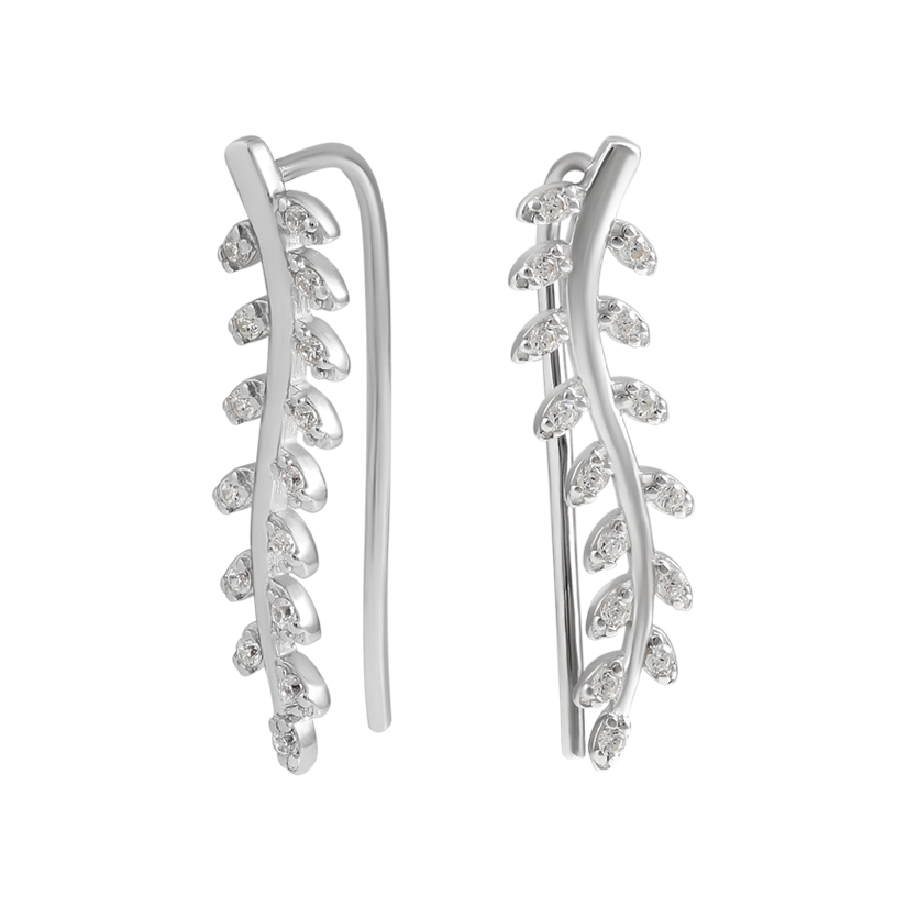 Серьги серебряные кафы в форме изящных веточек с фианитами