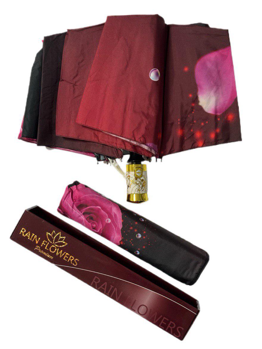 Парасолька жіноча автоматична Rain Flowers з квітковим принтом анти-вітер 9 спиць Бордовий (1080/1) - фото 2