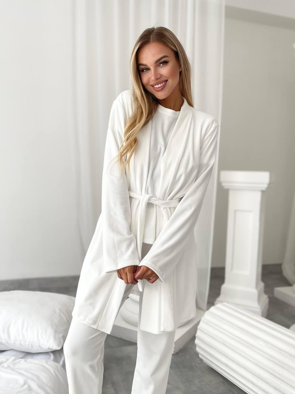 Піжама жіноча велюрова 1545а трійка р. 42/44 Білий (20866484) - фото 4