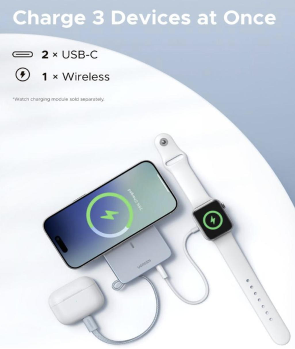 Магнитная батарея UGREEN MagFlow 10000 mAh Qi2 25W со встроенным кабелем и дисплеем - фото 6 Магнитная батарея UGREEN MagFlow 10000 mAh Qi2 25W со встроенным кабелем и дисплеем - фото 6