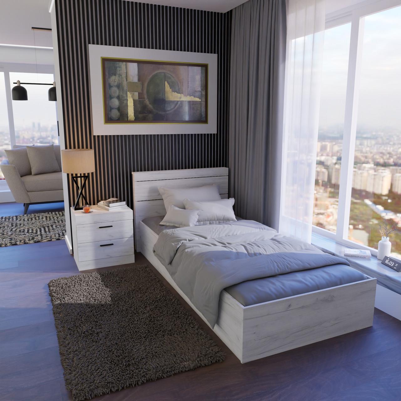 Кровать односпальная Еверест Соната-900 сплошной щит 90x200 см Крафт Белый (EVR-20369)