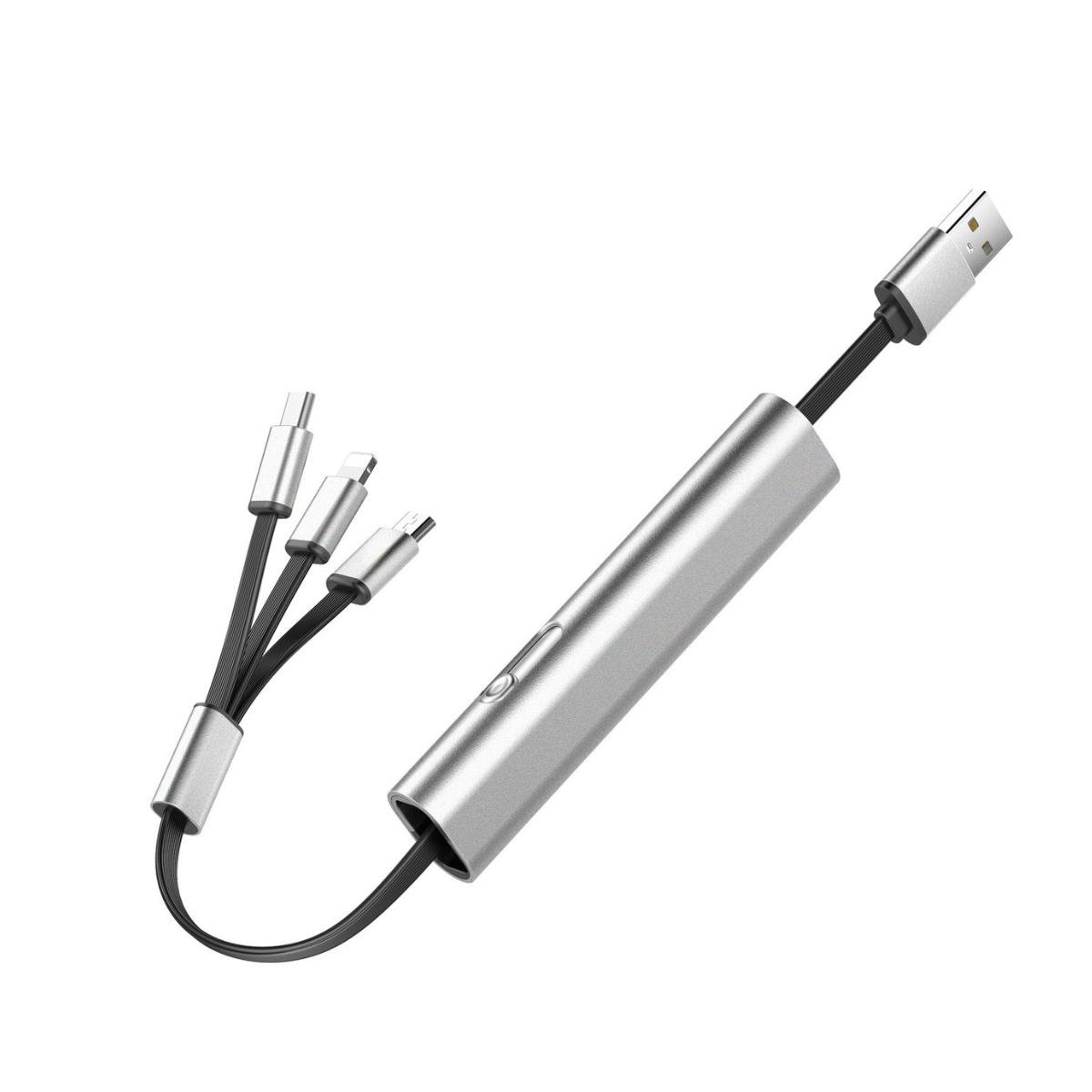 USB-кабель TrinyCable 3 в 1 выдвижной USB-A-Type-C Lightning Micro USB Серый (2208)