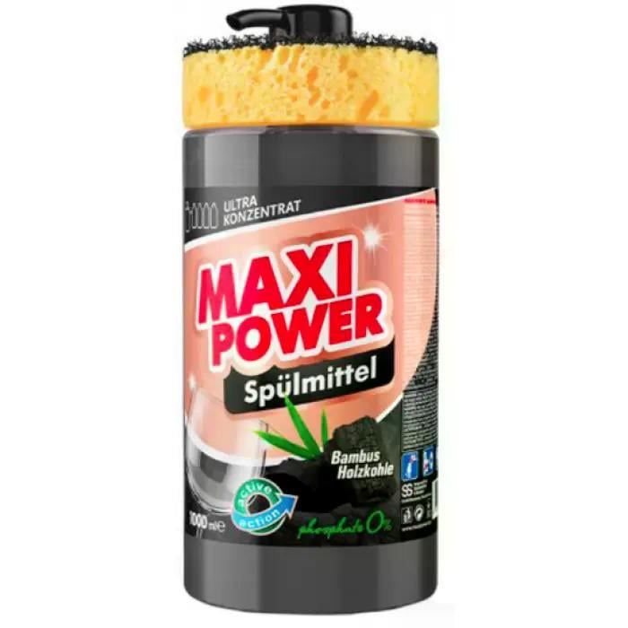 Средство для мытья посуды Maxi Power Черный уголь с губкой 1 л (4117960)