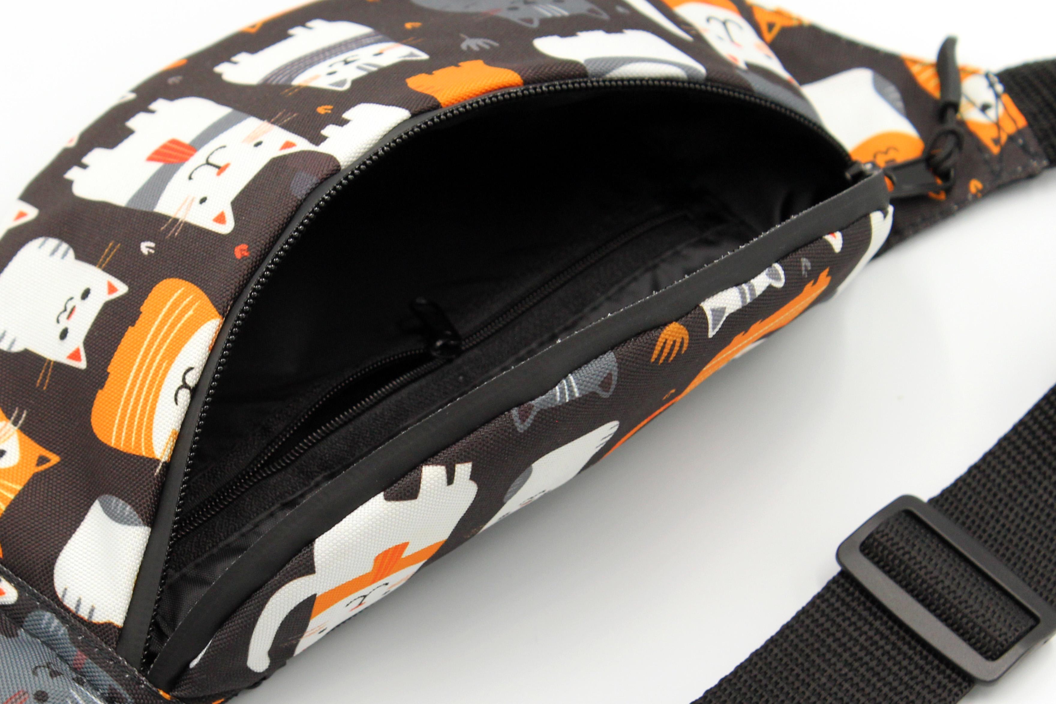 Сумка бананка Котики Чорний (BT-036) - фото 3 Сумка бананка Котики Чорний (BT-036) - фото 3