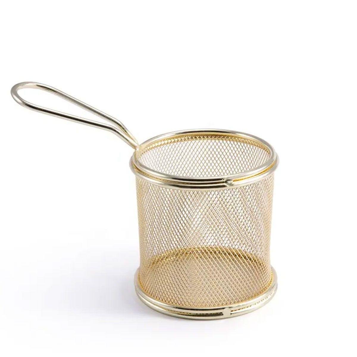 Корзина сервировочная для фри и снеков с гальваническим покрытием 9х9х9 см Золотой