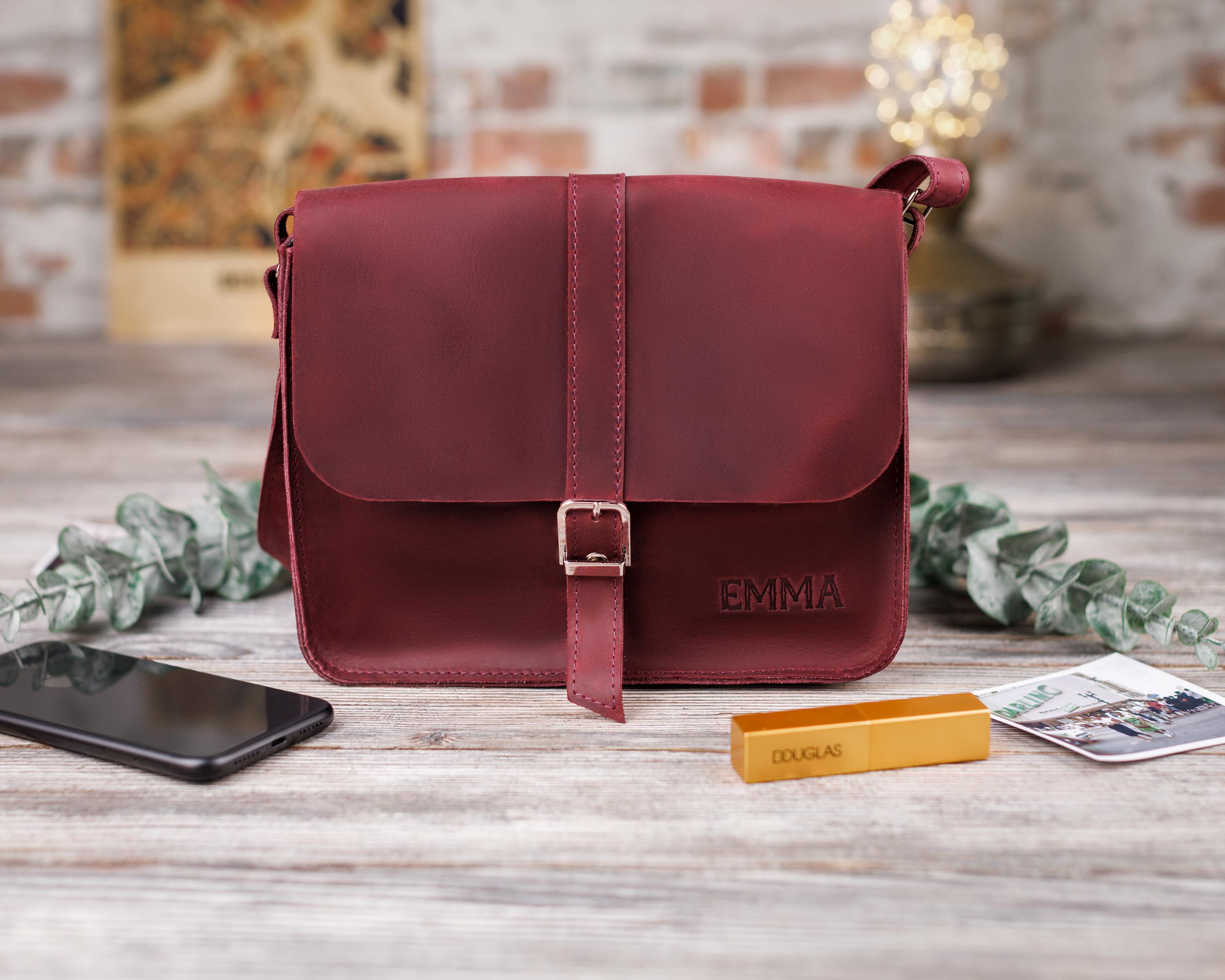 Сумка Крос-боді зі шкіри з персоналізацією Бордовий (28217)