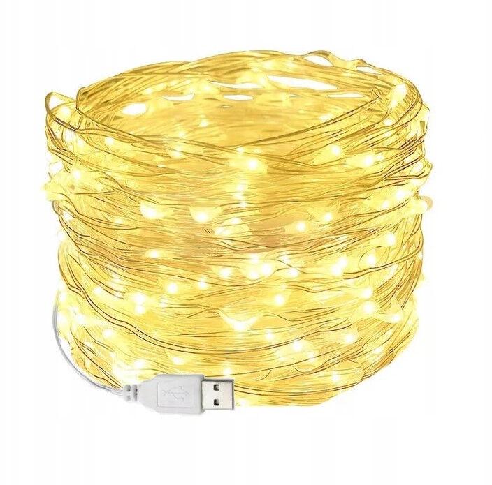 Гірлянда usb крапля роси 200 led нитка 8 режимів тепло-білий 20 м