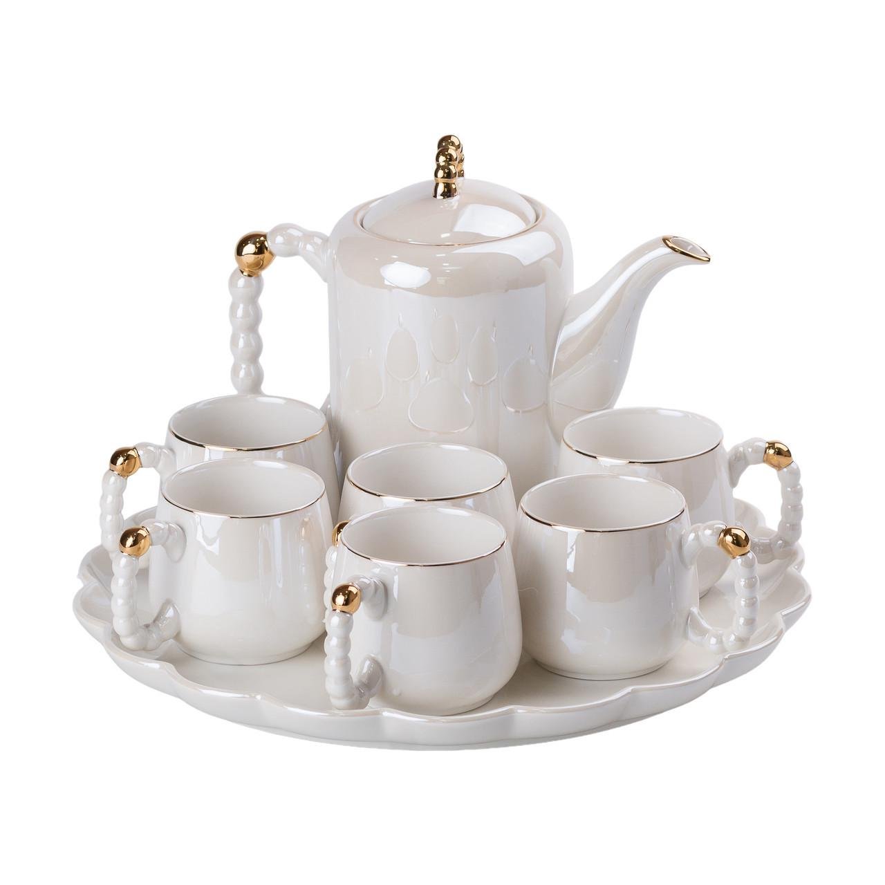 Чайный набор на 6 персон с заварочным чайником и керамической подставкой Белый - фото 8