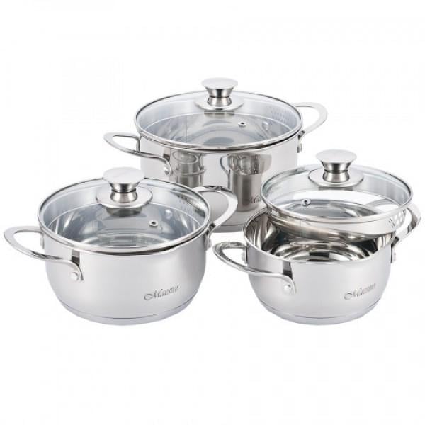 Набор посуды Maestro из нержавеющей стали со стеклянными крышками 6 пр. (b1e1d7c6)