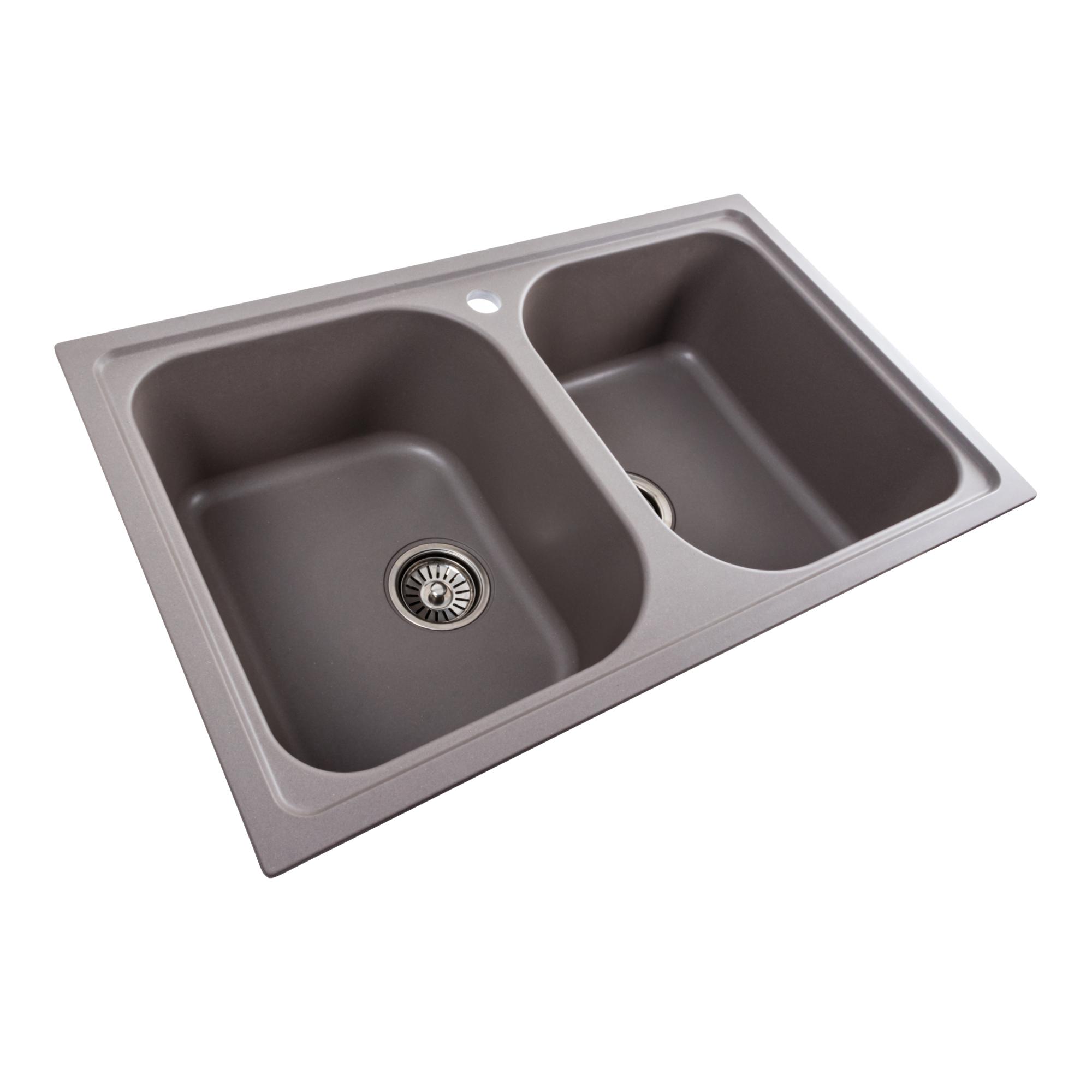 Мойка кухонная Platinum PLS-A40405 две чаши гранитная прямоугольная 785x498 мм Коричневый (25965319) - фото 2